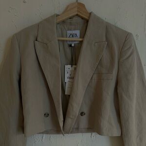 Zara Cropped Linen Blazer